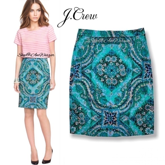 J.Crew jade paisley cotton stretch no.2 pencil skirt *shop@iamwarrior - Picture 1 of 11